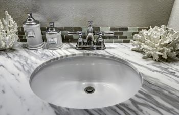 A wash basin in a modern bathroom.
